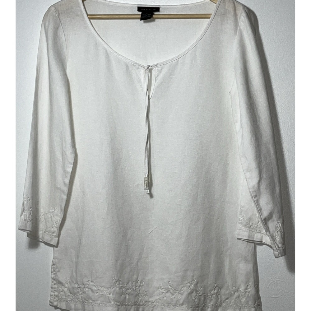 The Limited White Embroidered Tie-Neck Blouse